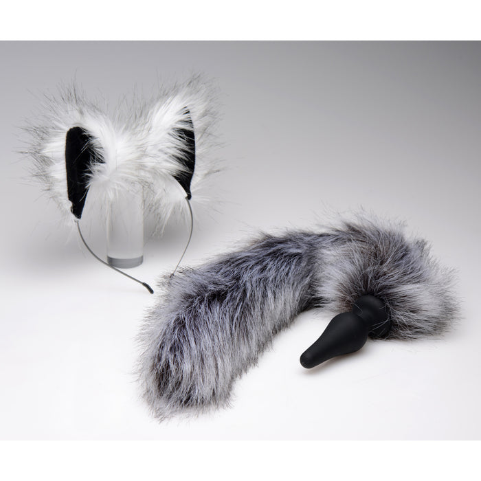 Grey Wolf Tail Anal Plug and Ears Set