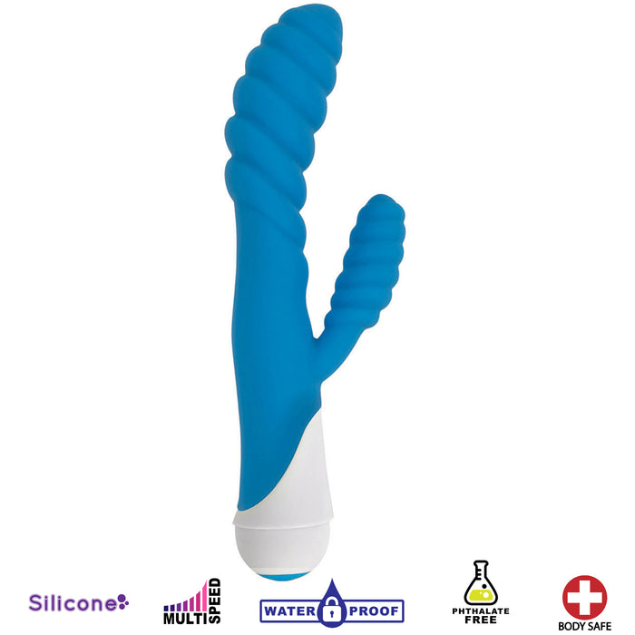 Diana 20x Rippled Silicone Rabbit Vibe- Blue